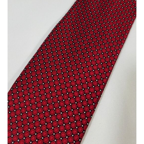 JZ Richards Mens Red Silk Tie Made In USA Geometric Circles in Squares - Picture 2 of 9